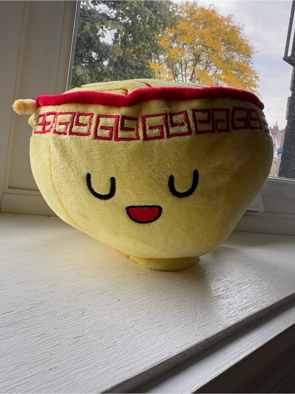 Plush Ramen Noodle Foodie Stuffed Toy, with Smiling Face, Udon Noodle Bowl